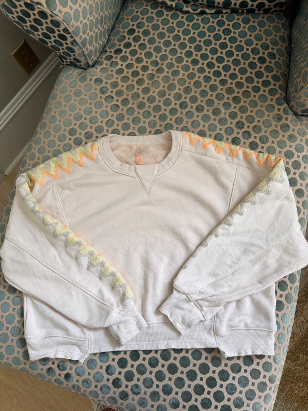 FP Movement by Free People ivory intercept pullover  with Pastel Zigzag Trim